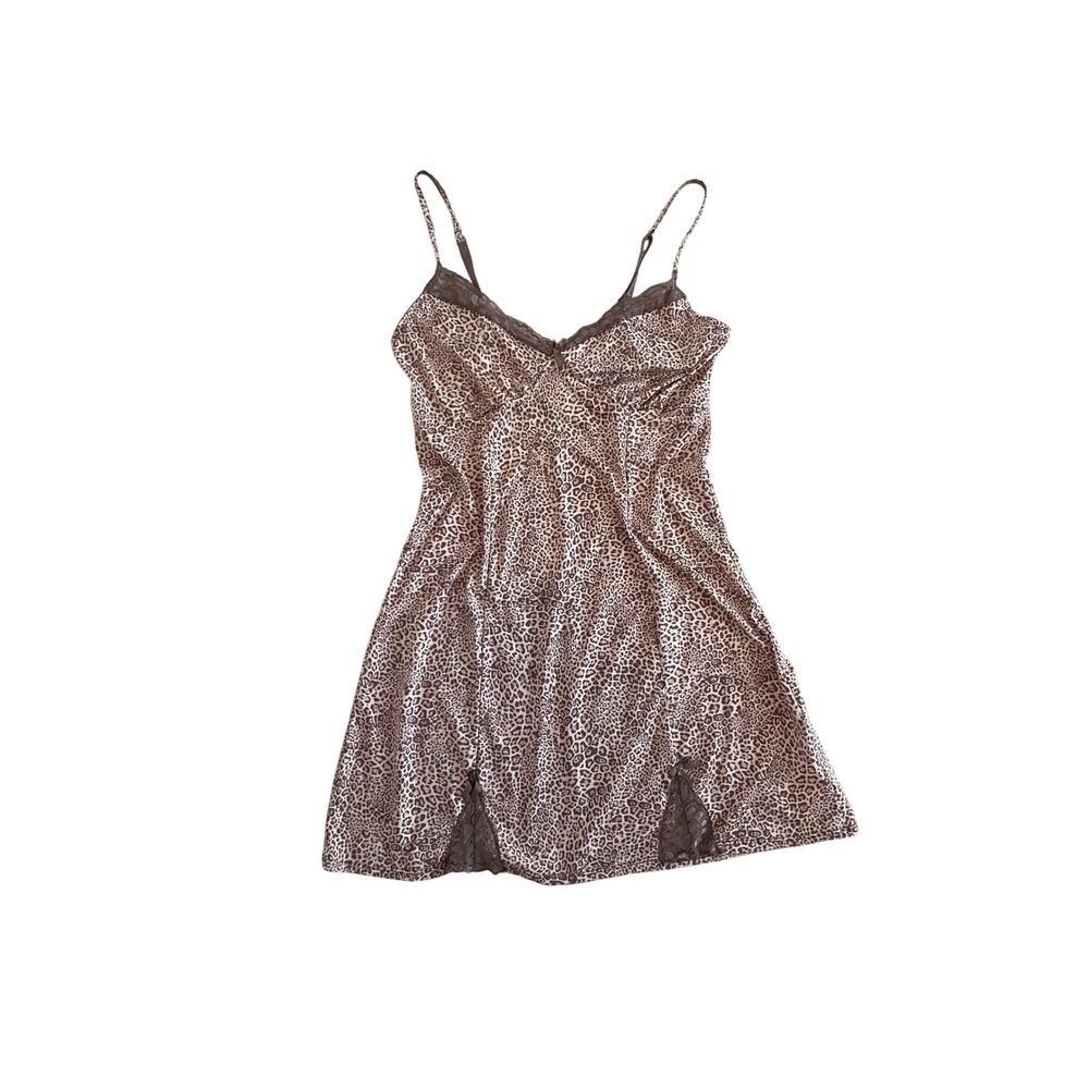 Leopard Print Lace Trim Chemise Nightgown Brown Size L Marilyn Monroe